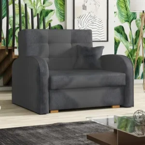 Fauteuil Columbus 114, Gris, 85x103x98cm, Tapisserie, Pieds: Bois, Mobilier déjà assemblé