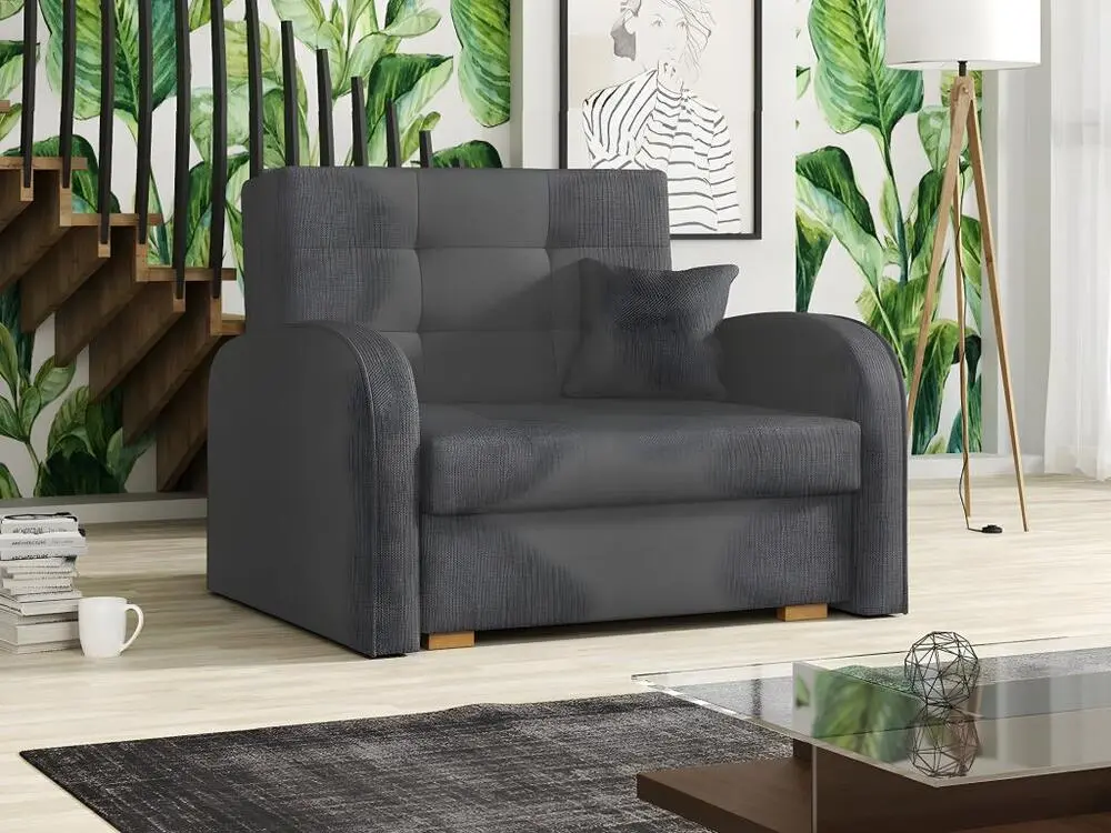 Fauteuil Columbus 114, Gris, 85x103x98cm, Tapisserie, Pieds: Bois, Mobilier déjà assemblé