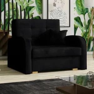Fauteuil Columbus 114, Noir, 85x103x98cm, Tapisserie, Pieds: Bois, Mobilier déjà assemblé