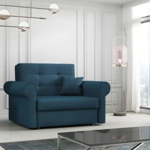 Fauteuil Columbus 127, Bleu, 85x116x98cm, Tapisserie, Pieds: Métal