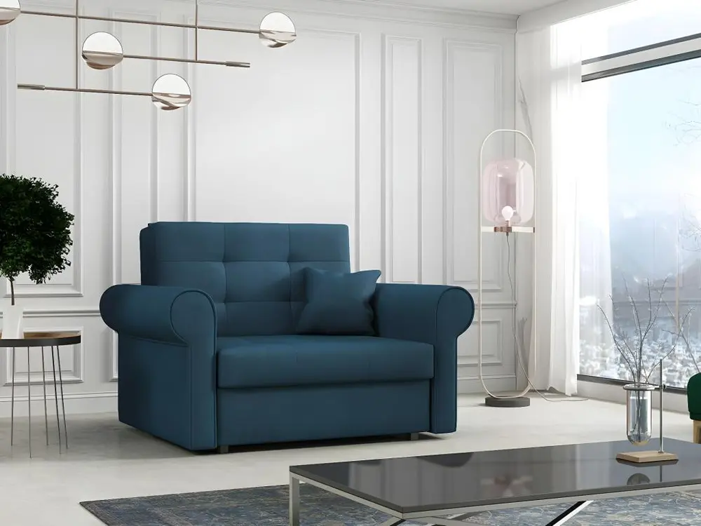 Fauteuil Columbus 127, Bleu, 85x116x98cm, Tapisserie, Pieds: Métal