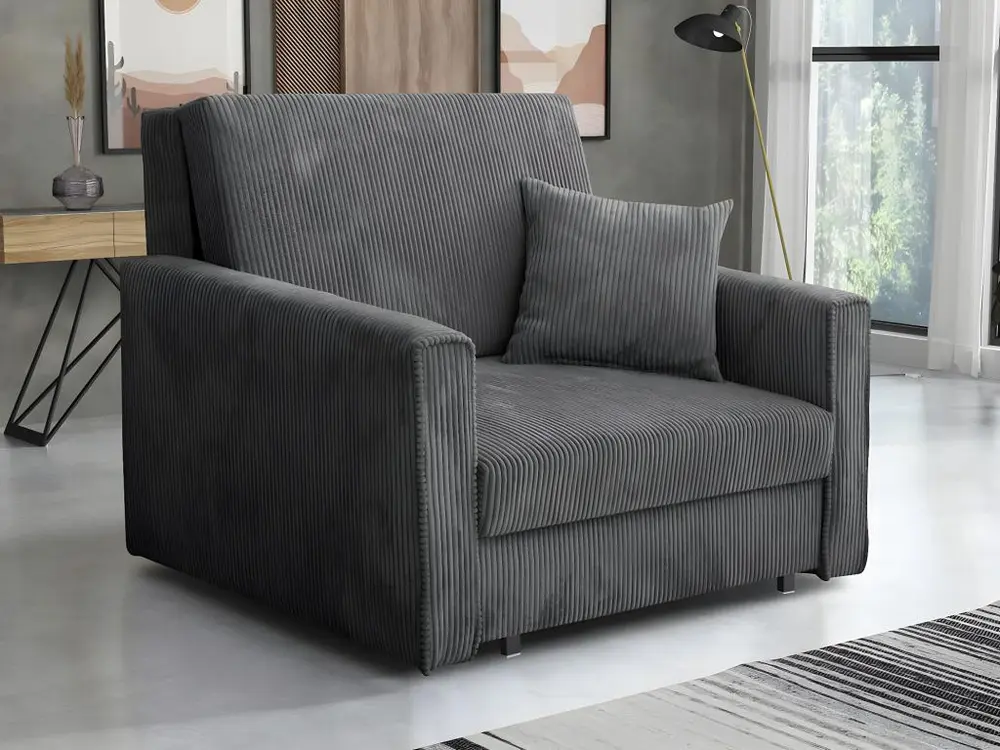 Fauteuil Columbus 190, Gris, 85x103x98cm, Tapisserie, Pieds: Métal