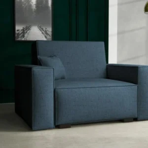 Fauteuil Columbus 195, Bleu, 85x123x98cm, Tapisserie, Pieds: Bois