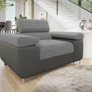 Fauteuil Comfivo S106, Gris, 70x134x102cm, Faux cuir + Tapisserie, Pieds: Métal