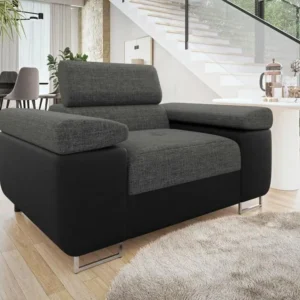 Fauteuil Comfivo S106, Gris, 70x134x102cm, Faux cuir + Tapisserie, Pieds: Métal