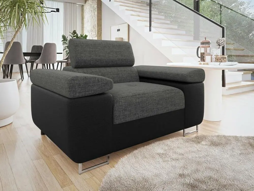 Fauteuil Comfivo S106, Gris, 70x134x102cm, Faux cuir + Tapisserie, Pieds: Métal