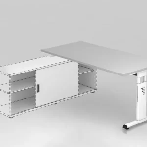 Hammerbacher bureau complémentaire pied en T 160x80cm gris/blanc forme rectangulaire fixation sur buffet 1758 VOSE16/5/W s...