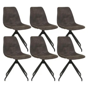 JACOB - Lot de 6 Chaises Tissu Microfibre Gris obscur Pied Pivotant Métal Noir
