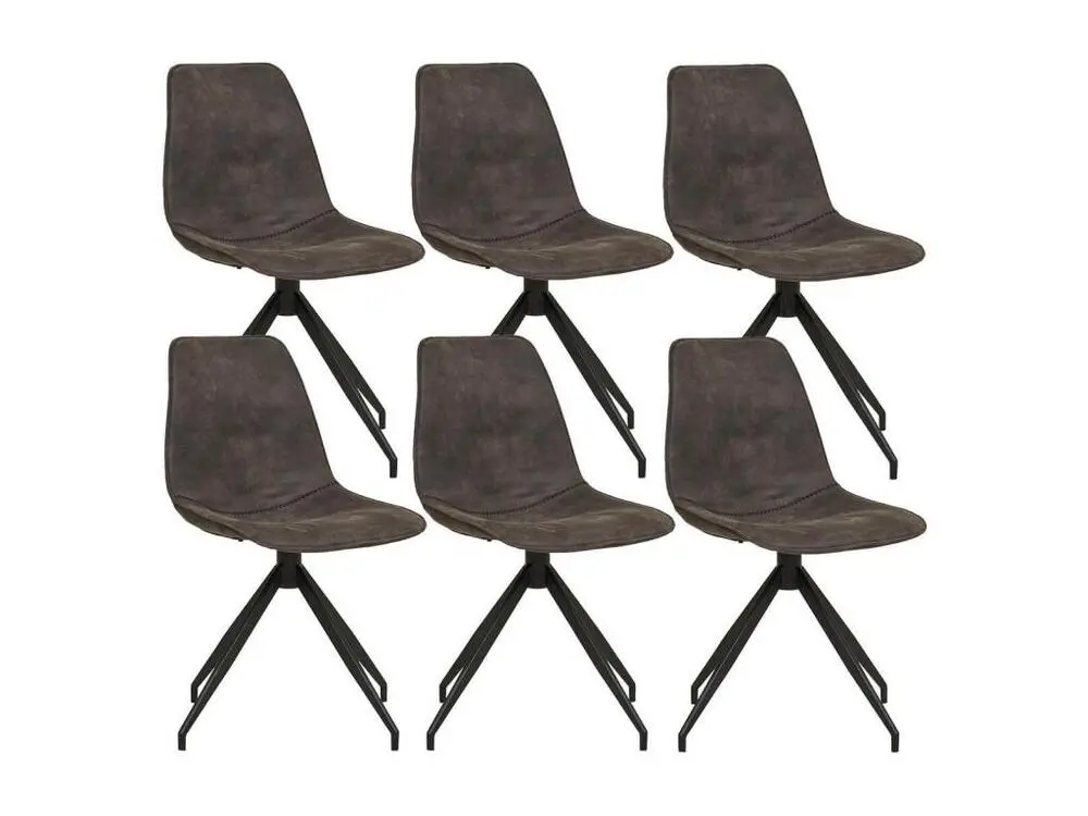 JACOB - Lot de 6 Chaises Tissu Microfibre Gris obscur Pied Pivotant Métal Noir