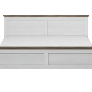 Lit adulte 160x200 collection ASSIA. Coloris blanc et finitions aspect chêne.