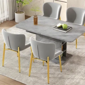 Lot de 4 Chaises rembourré en velours - avec pieds en métal doré – style contemporain - Gris