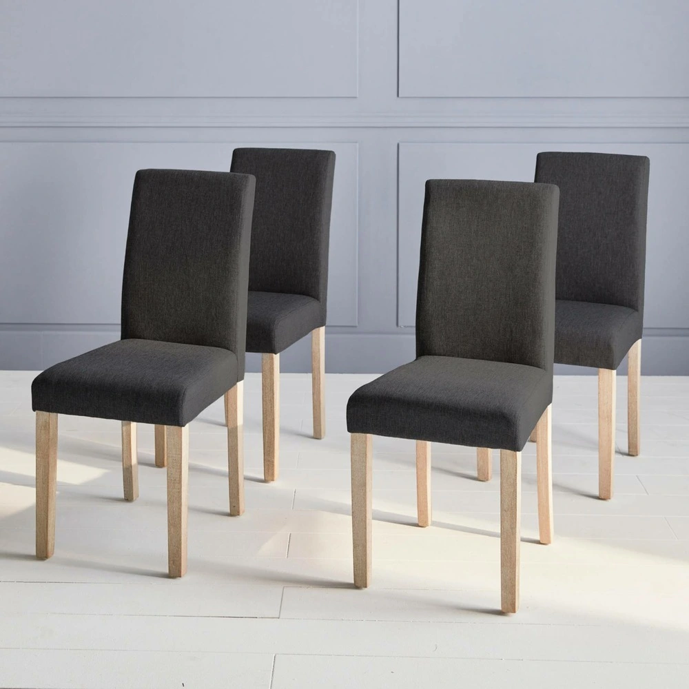 Lot de 4 chaises - rita - chaises en tissu. Pieds en bois cérusé. Gris foncés