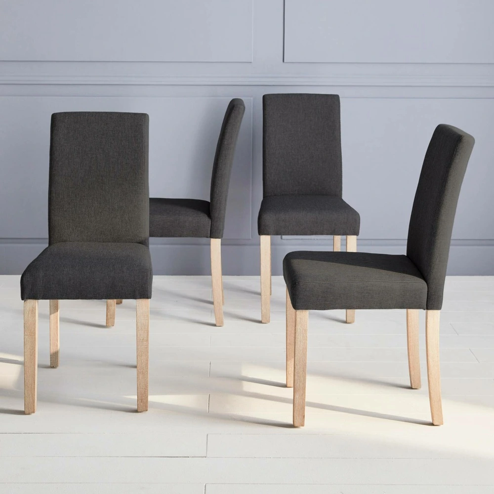 Lot de 4 chaises - rita - chaises en tissu. Pieds en bois cérusé. Gris foncés