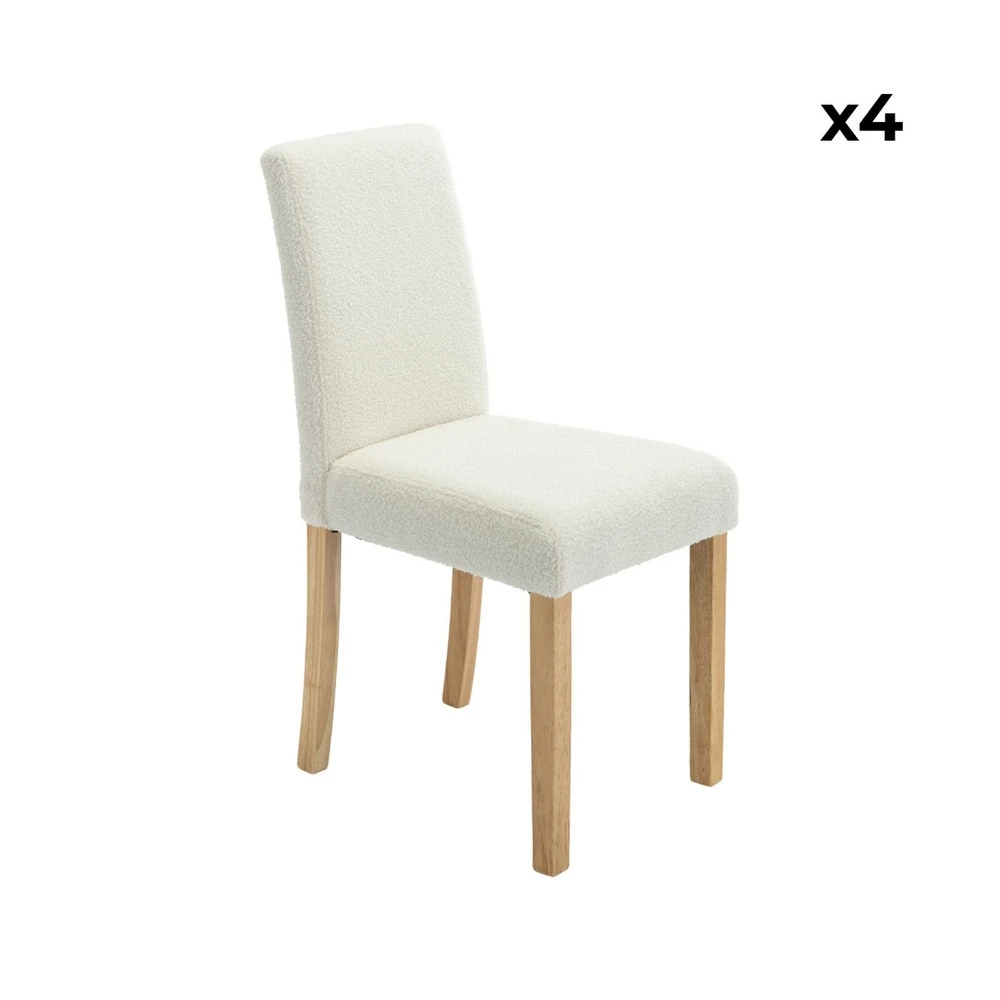 Lot de 4 chaises rita revêtement bouclette pieds en bois d'hévé