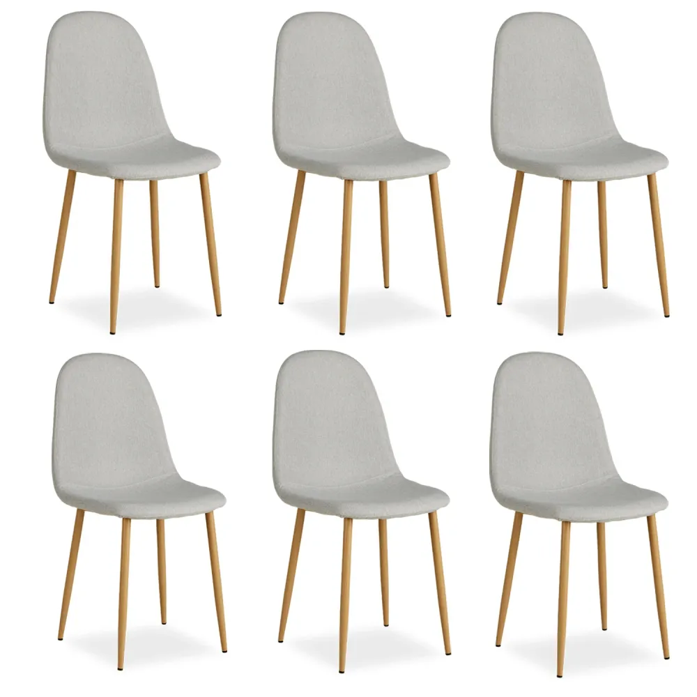 Lot de 6 chaises de salle à manger cuisine confortable et contemporain en tissu gris pieds métal aspect bois CDS06304