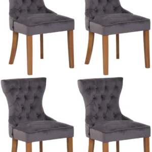 Lot de 4 chaises de salle à manger style Chesterfield dossier capitonné en velours gris ténébreux et pieds en bois clair 1...