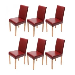Lot de 6 chaises de salle à manger synthétique rouge pieds clairs CDS04243