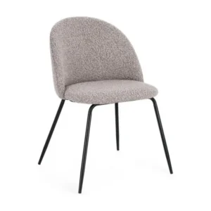 Lot de 4 chaises en tissu léger bouclé beige clair et pieds noir Tanya – Élégance et Confort-Couleur Marron clair