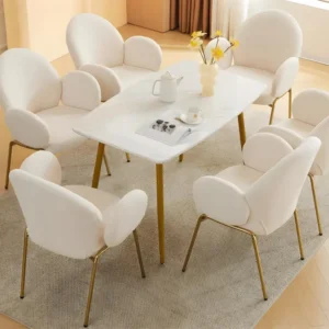 Lot de 6 Chaises en tissu de teddy avec pieds dorés - Blanc