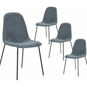 MARBIE - Lot de 4 Chaises Tissu Bleu Piétement Métal Noir