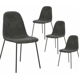 MARBIE - Lot de 4 Chaises Tissu Gris Anthracite Piétement Métal Noir