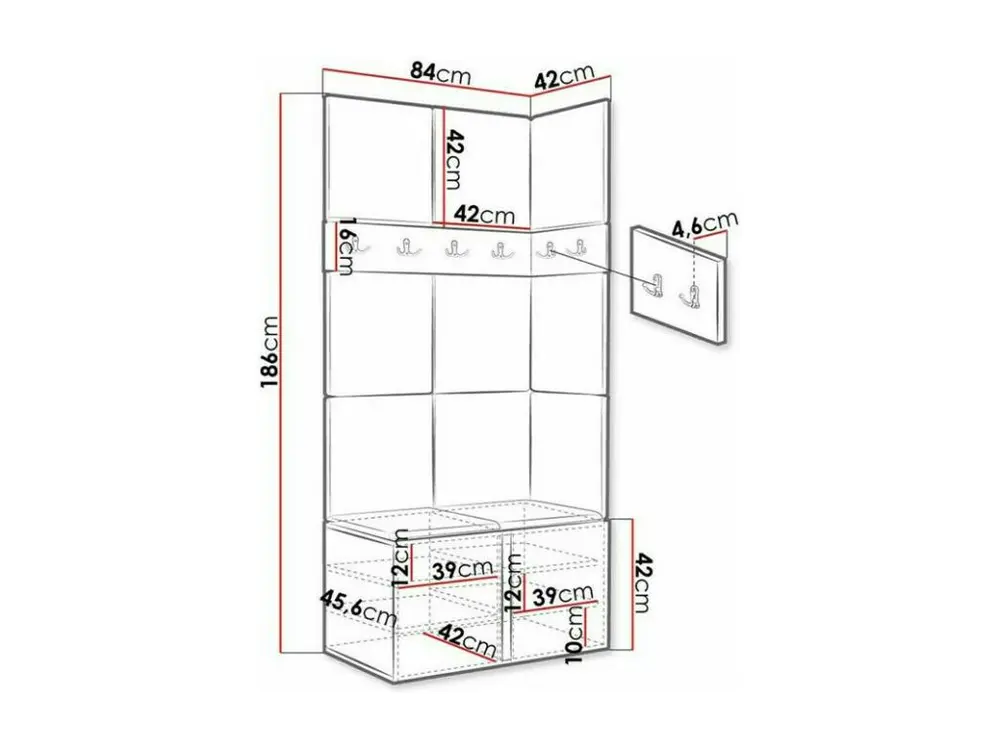 Meuble d'entrée Hartford 264, 186x84x46cm, Chêne Traditionnel, Tapisserie|Stratifié