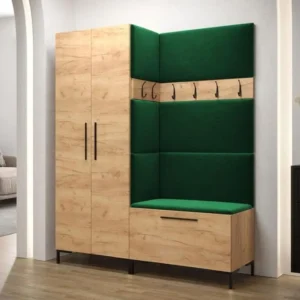 Meuble d'entrée Hartford F100, 196x158x44cm, Craft chêne, Stratifié|Tapisserie
