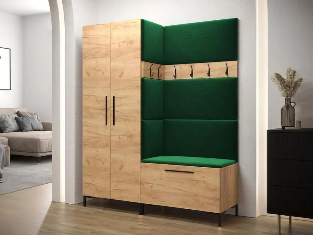 Meuble d'entrée Hartford F100, 196x158x44cm, Craft chêne, Stratifié|Tapisserie