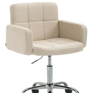 Tabouret de travail chaise de bureau en tissu crème structure à 5 roulettes métal chromé 10_0008659