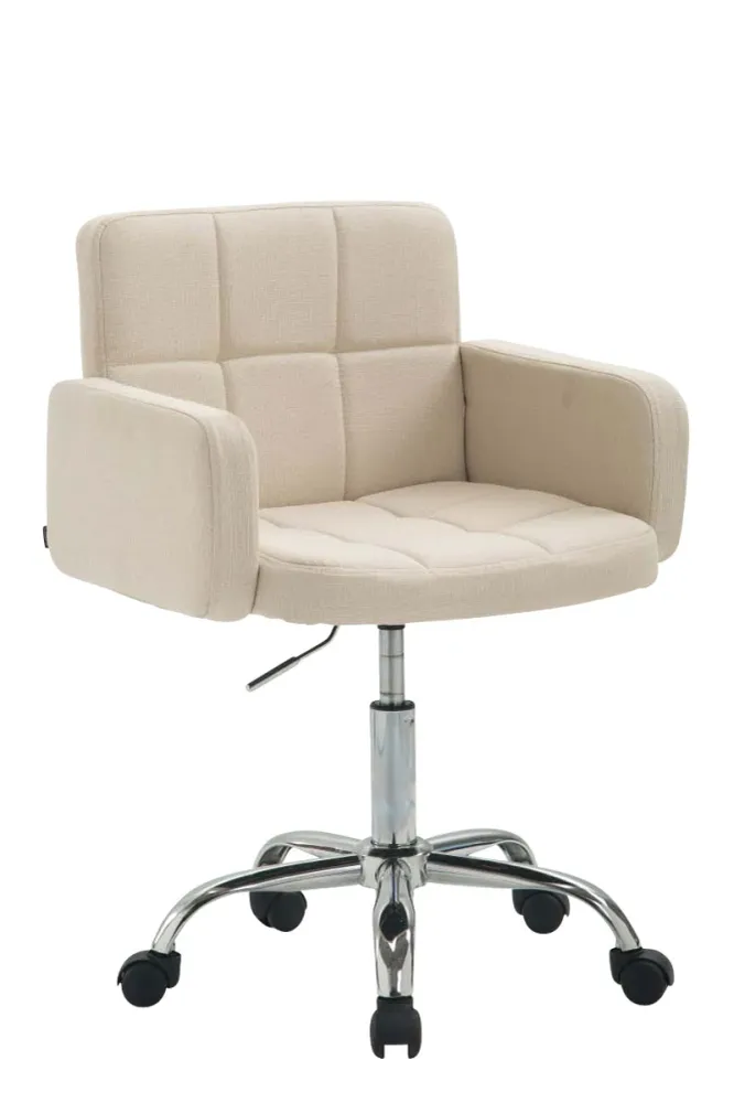 Tabouret de travail chaise de bureau en tissu crème structure à 5 roulettes métal chromé 10_0008659