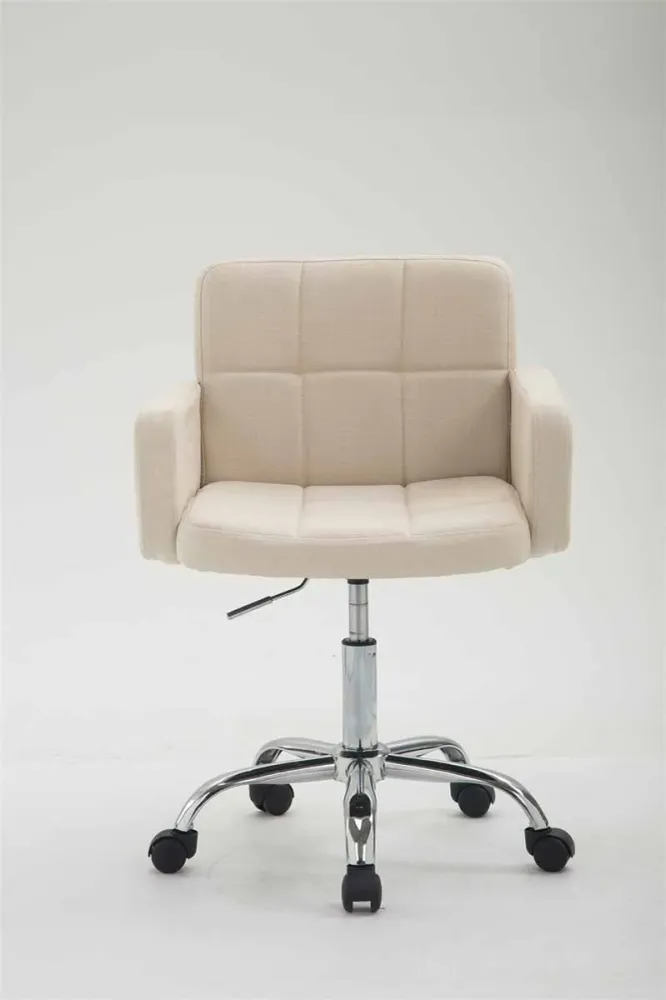 Tabouret de travail chaise de bureau en tissu crème structure à 5 roulettes métal chromé 10_0008659