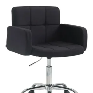 Tabouret de travail chaise de bureau en tissu noir structure à 5 roulettes métal chromé 10_0003233