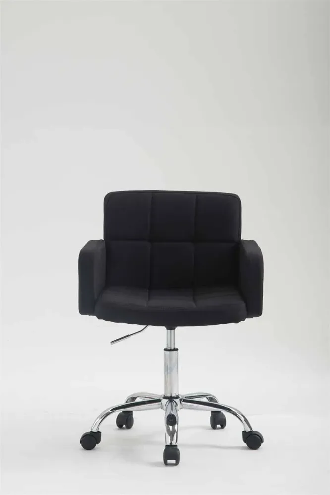 Tabouret de travail chaise de bureau en tissu noir structure à 5 roulettes métal chromé 10_0003233