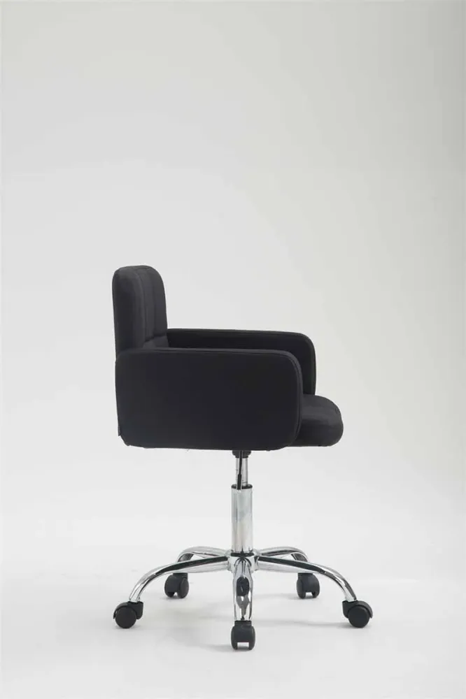 Tabouret de travail chaise de bureau en tissu noir structure à 5 roulettes métal chromé 10_0003233