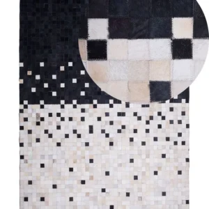Tapis en cuir 160 x 230 cm noir et naturel ERFELEK