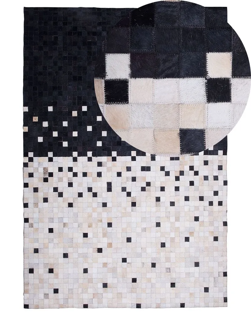Tapis en cuir 160 x 230 cm noir et naturel ERFELEK