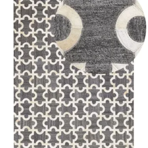 Tapis en cuir et tissu gris et chamois 160 x 230 cm YEDISU