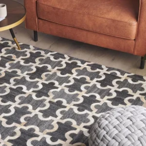 Tapis en cuir et tissu gris et sable 160 x 230 cm YEDISU