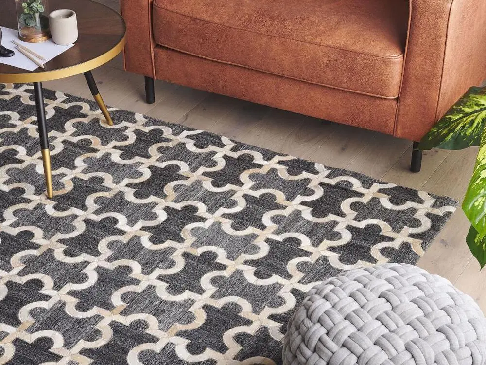 Tapis en cuir et tissu gris et sable 160 x 230 cm YEDISU