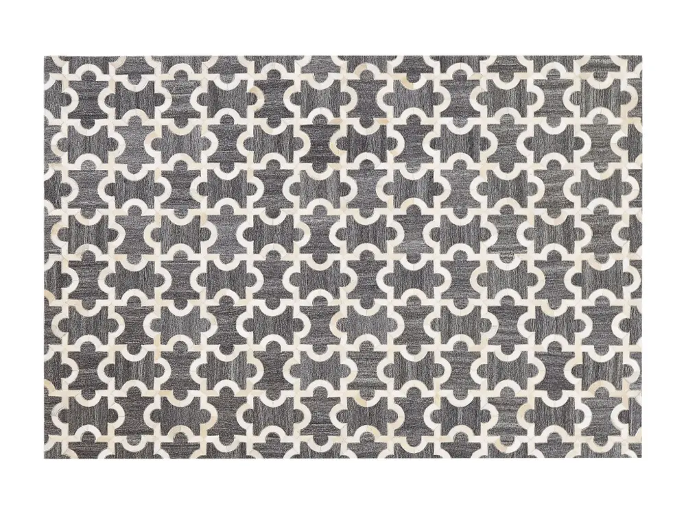 Tapis en cuir et tissu gris et sable 160 x 230 cm YEDISU