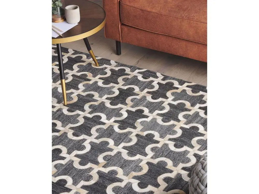 Tapis en cuir et tissu gris et sable 160 x 230 cm YEDISU