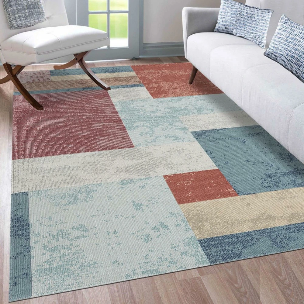 Tapis extérieur 160x220 tissé kilim bleu et orange soyeux c