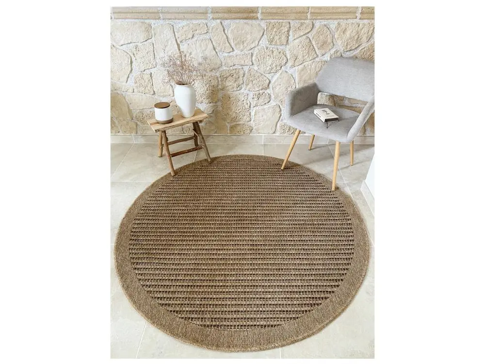 Tapis extérieur rond - 160cm - naturel - 100% polypropylène résistant aux UV - 1400 gr/m2 - KAFÉ