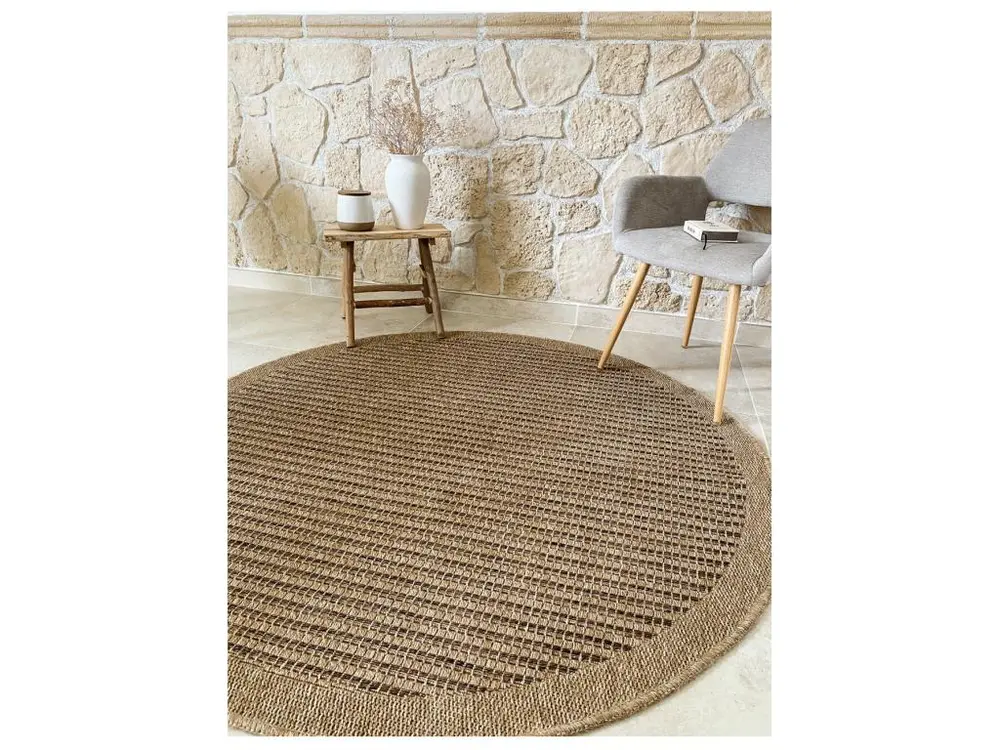 Tapis extérieur rond - 160cm - naturel - 100% polypropylène résistant aux UV - 1400 gr/m2 - KAFÉ