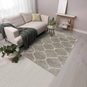 Tapis shaggy 160x160 cm Rond SHAGGY SA Écru Salon adapté au chauffage par le sol