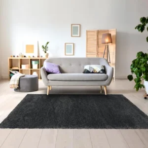 Tapis shaggy 160x160 cm Rond SHAGGY FLU Gris Chambre adapté au chauffage par le sol