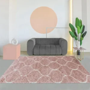 Tapis shaggy 160x160 cm Rond SHAGGY SA Rose Salon adapté au chauffage par le sol