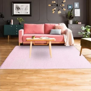 Tapis shaggy 160x160 cm Rond SHAGGY LI Rose Salon adapté au chauffage par le sol