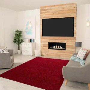 Tapis shaggy 160x160 cm Rond SHAGGY LI Rouge Salon adapté au chauffage par le sol