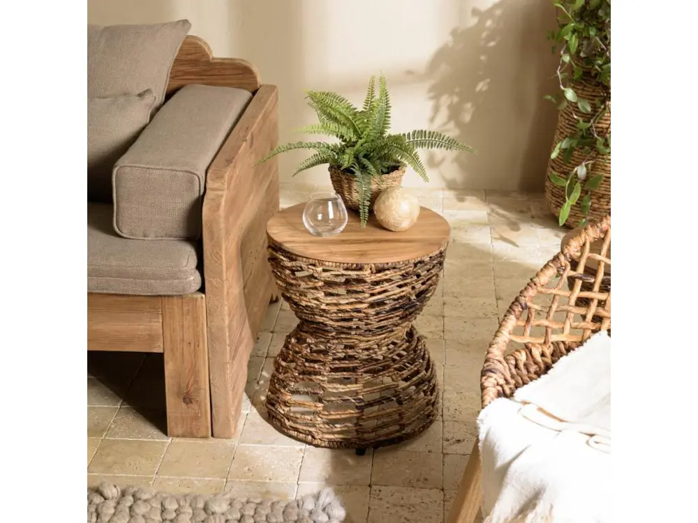 ALIDA - Tabouret ajouré assise en bois de teck recyclé